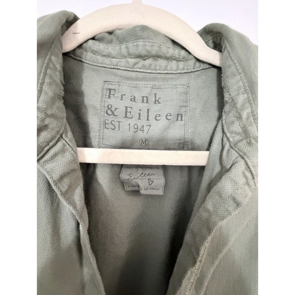 Frank & Eileen Barry Button Up Shirt Blouse In Army Green Sz M